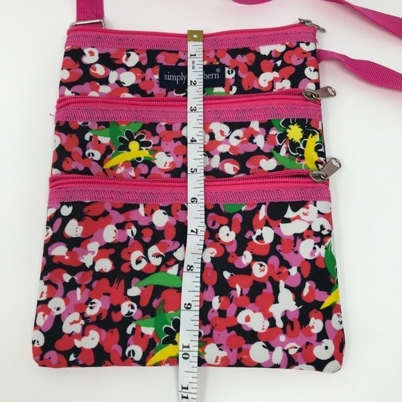 SImply Southern Bright Barbie Hot Pink Floral Triple Zip Crossbody Bag Purse - Picture 9 of 10